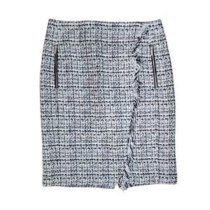 Calvin Klein Skirt Womens Size 6 Black White Tweed Zipper Fringe Detail Pencil